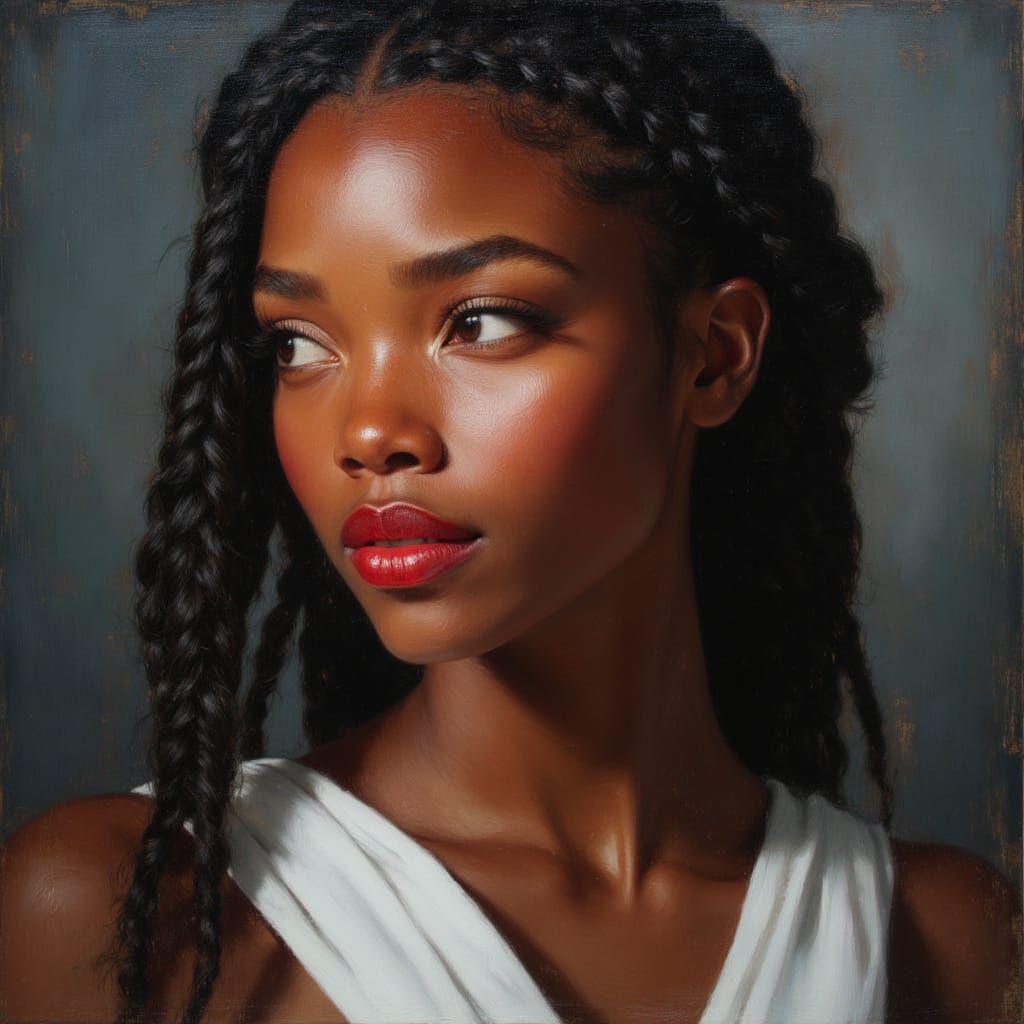 Elegant African Goddess Portrait in Divine Oil Style