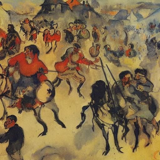 Ox Frog Watches Battle: Impressionistic Modern Art