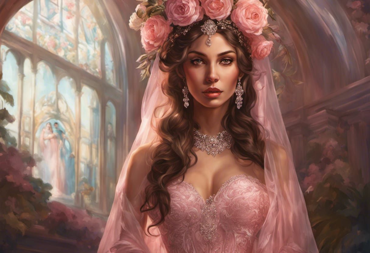 Trashy Pink Bride Portrait in Synthwave Style