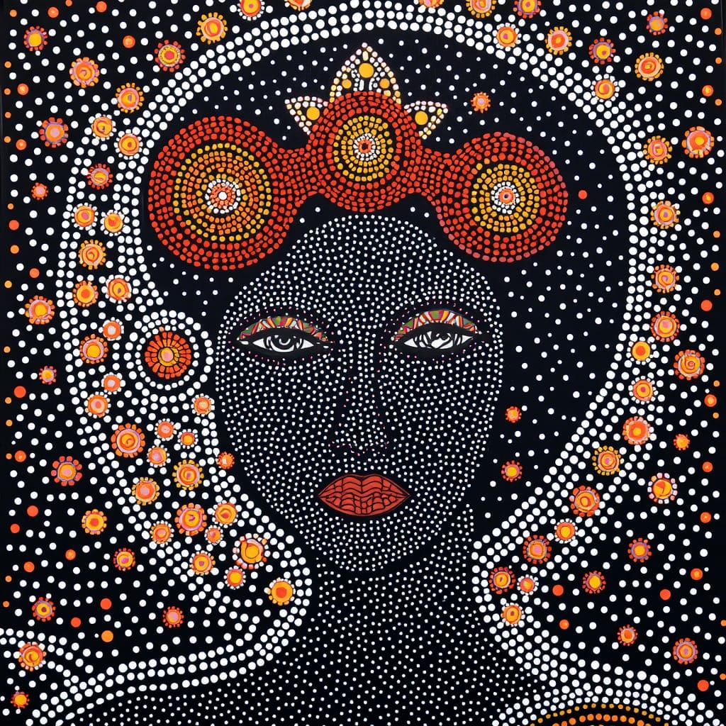 Wandjina Style Aboriginal Portrait with Cosmic Fractals