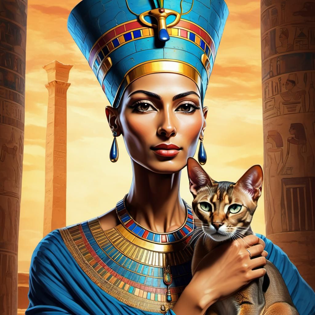Nefertiti with abyssinian cat (3)