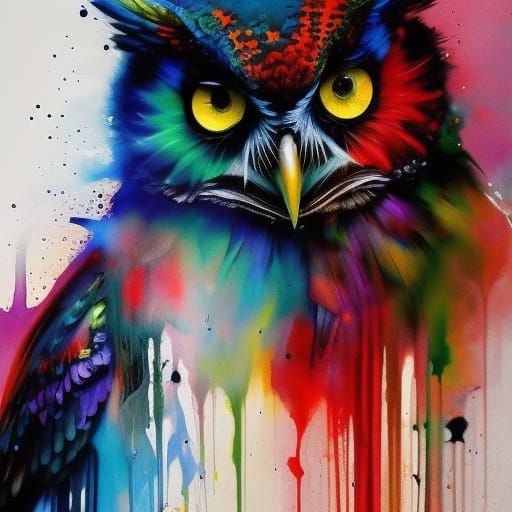 Colorful Ink Splash Owl in Drip Art Style