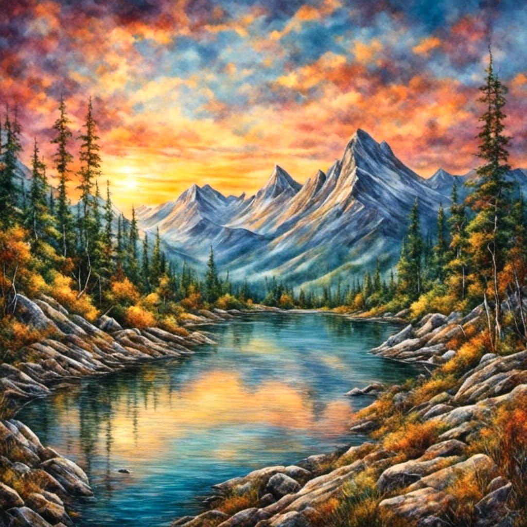 Majestic Sunset Over Mountain Lake