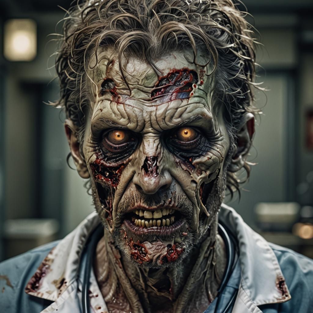 Hyperrealistic Zombie Doctor in Cinematic Style