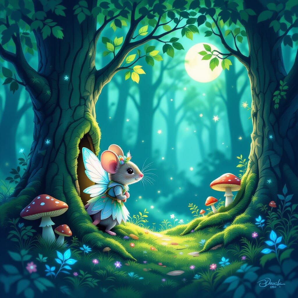 Enchanted Forest with Bioluminescent Trees and Fairycore Mou...