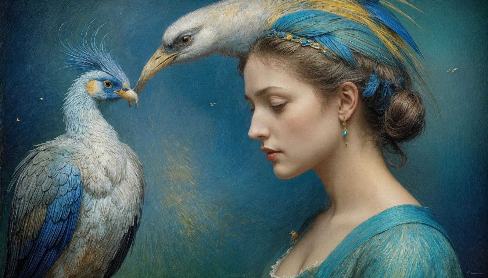 Symbolist Bird Collision in the Style of Odilon Redon