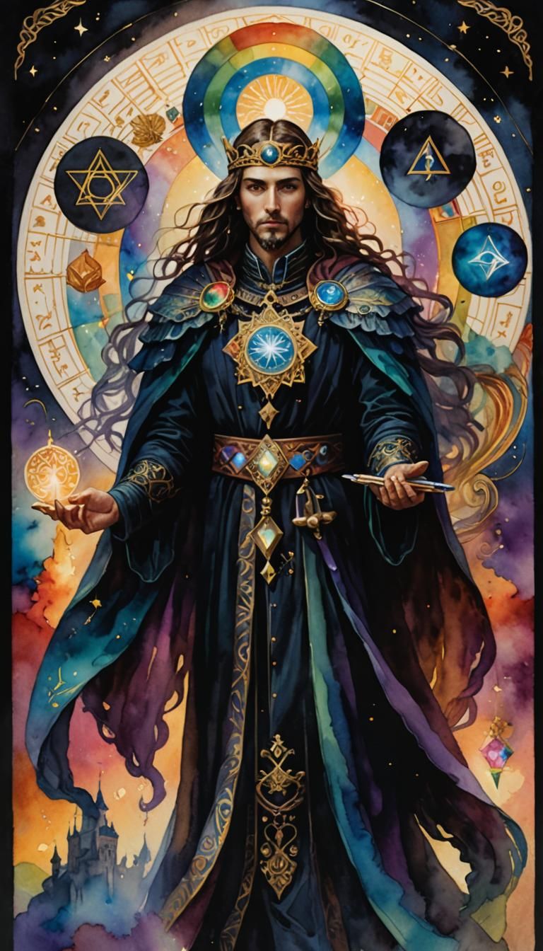 Mystic Tarot Reader in Surreal Watercolor Art