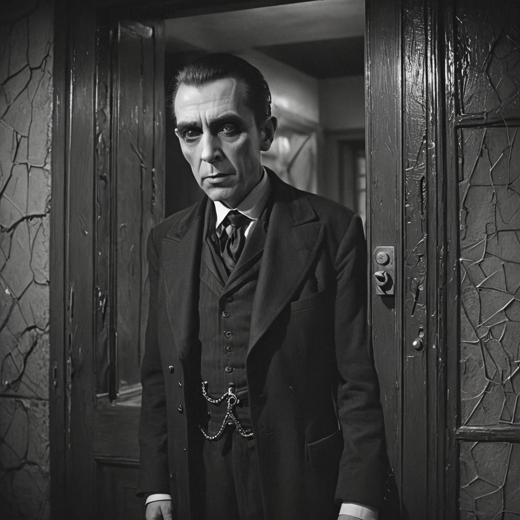 Bela Lugosi Vampire at Bloodbank in Burtonesque Style