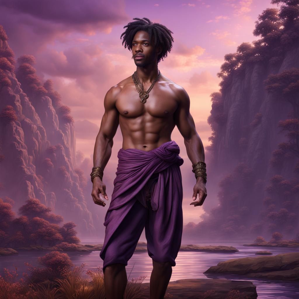 Purple Personified: Handsome Man in Detailed Matte Painting