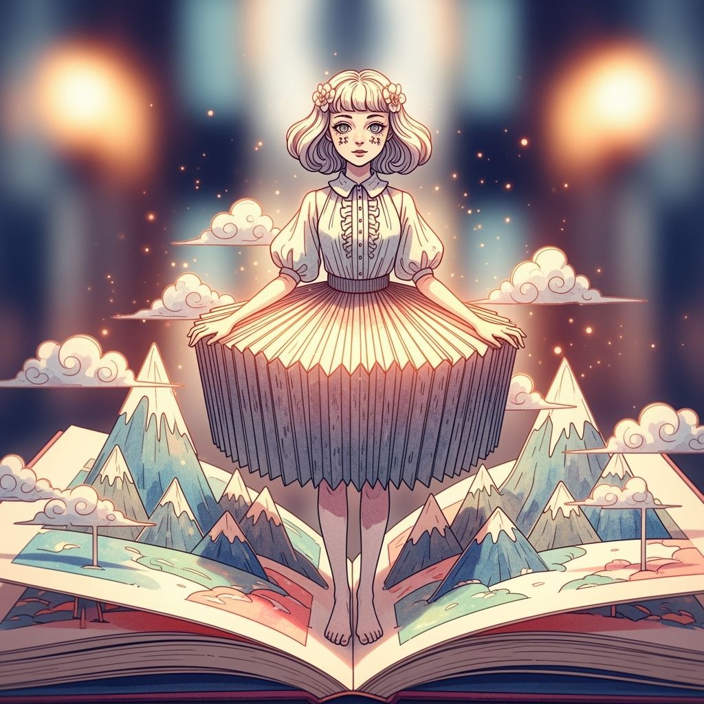 Heroine on Pop-Up Book Page with Accordion Skirt