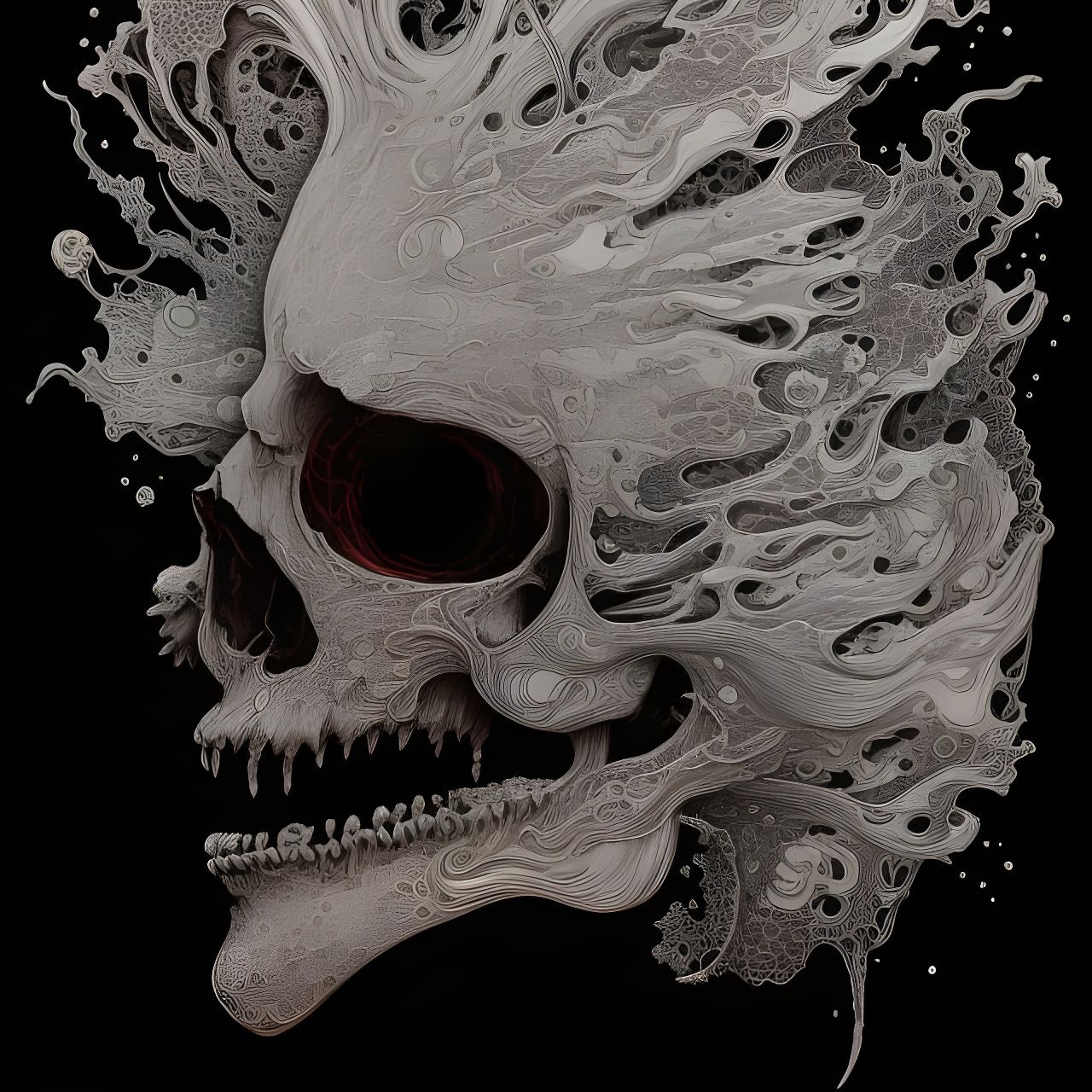 Monochrome Cyberpunk Skull with Oil Splash