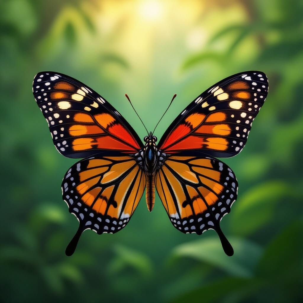 Vibrant "88" Butterfly in Dappled Rainforest Light