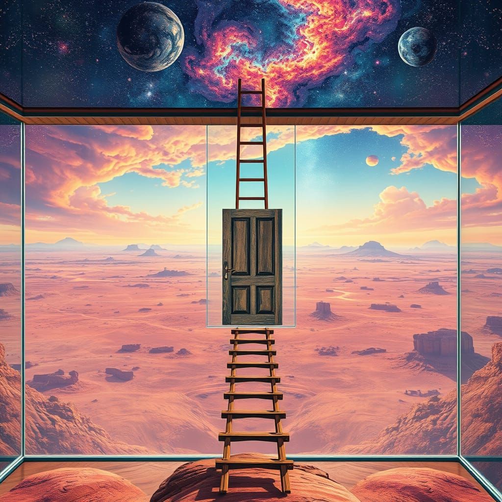 Surreal Desert Doorway in Psychedelic Astral Style