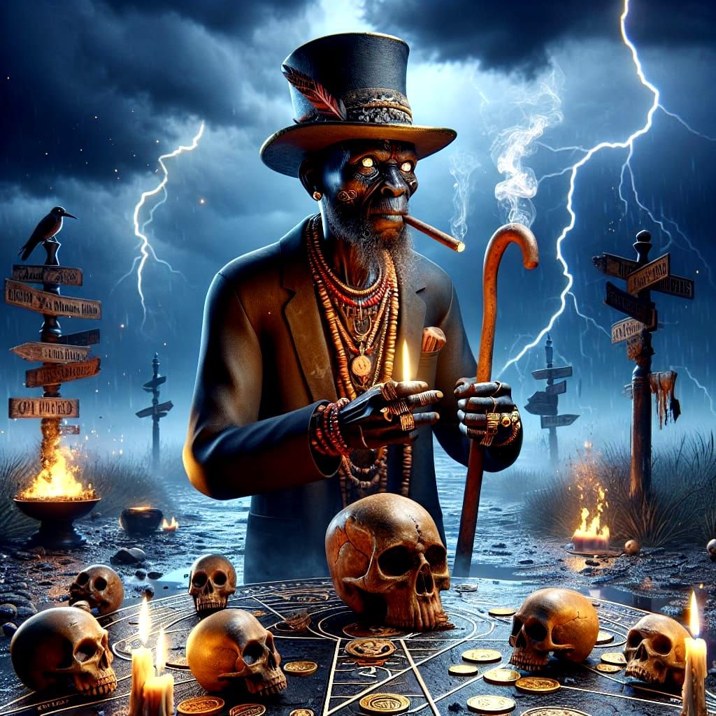 Papa Legba in Dark Crossroads: 3D Oil Painting