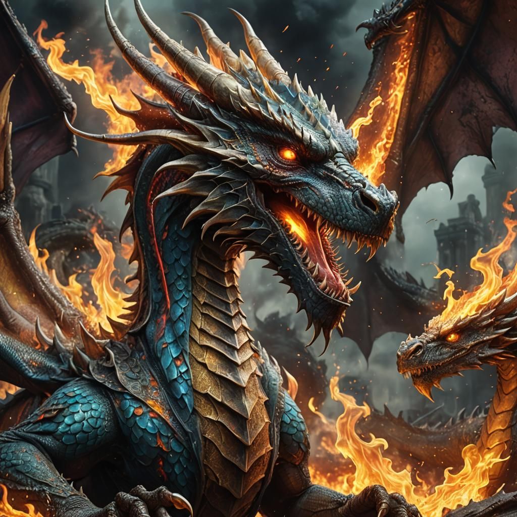 Hyperrealistic Dragon Spitting Fire in a Fantasy Landscape
