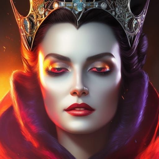 Evil Queen Portrait with Rose in Disney Style
