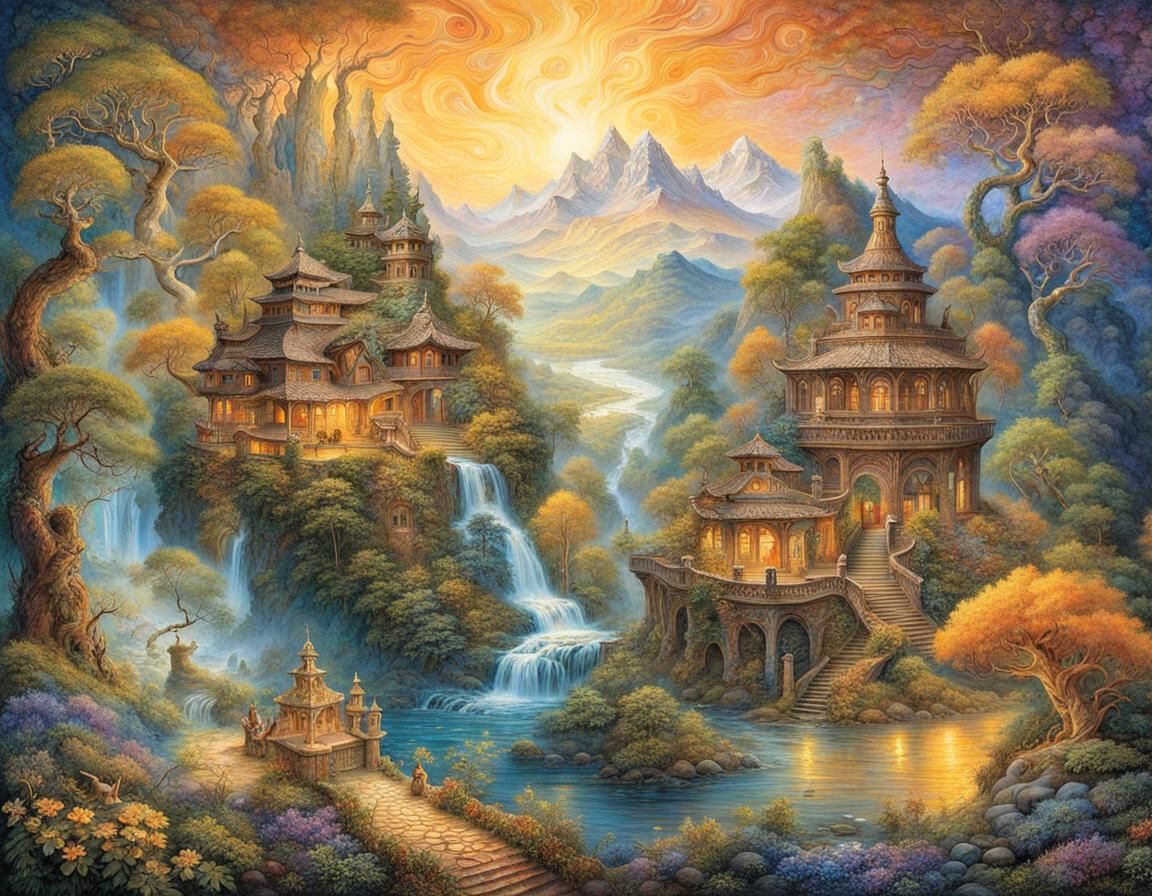 Ornate Snail in Wild Garden: Fantasy Art