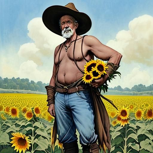 Farmer, Cow, and Wizard on Tropical Beach