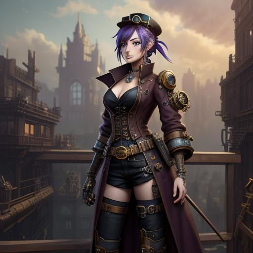 Steampunk Anime Character in Detailed Matte Painting