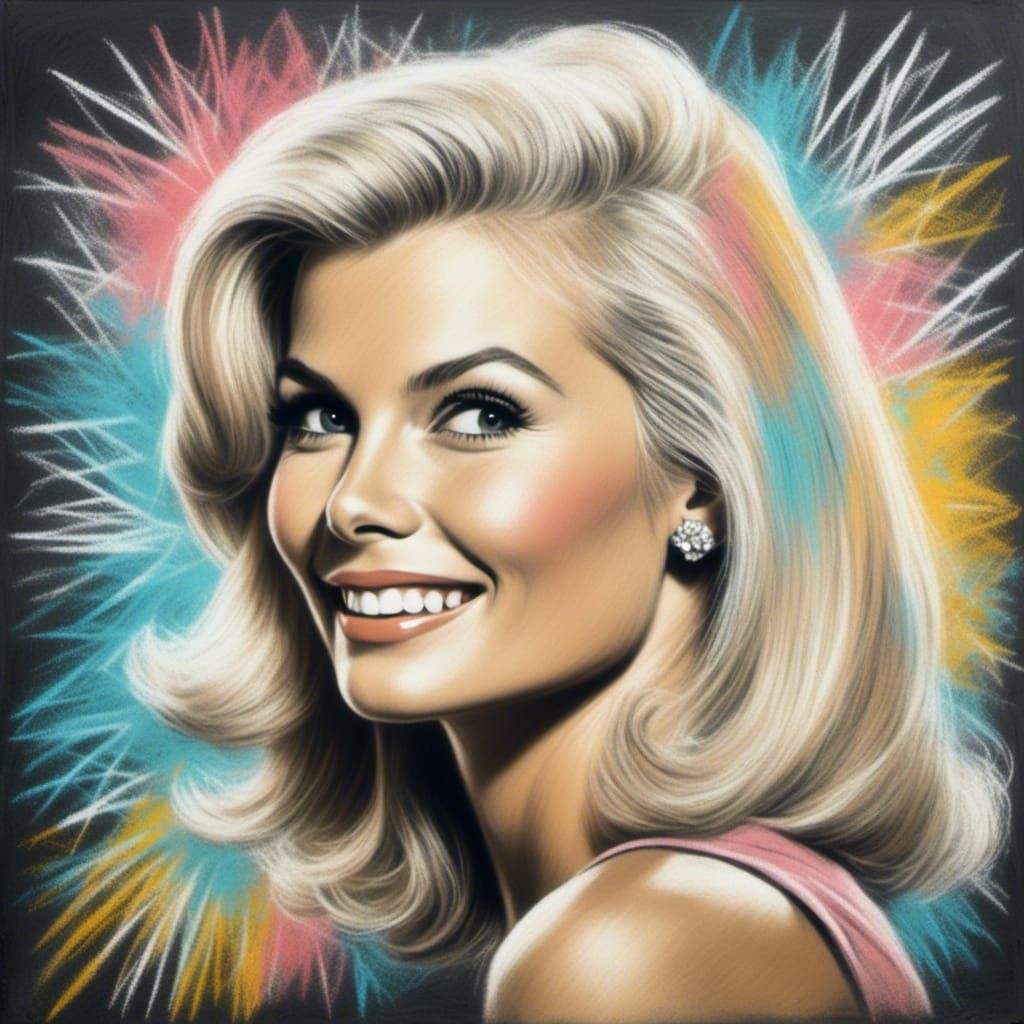 Colorful Chalk Art Portrait of a Smiling Actress