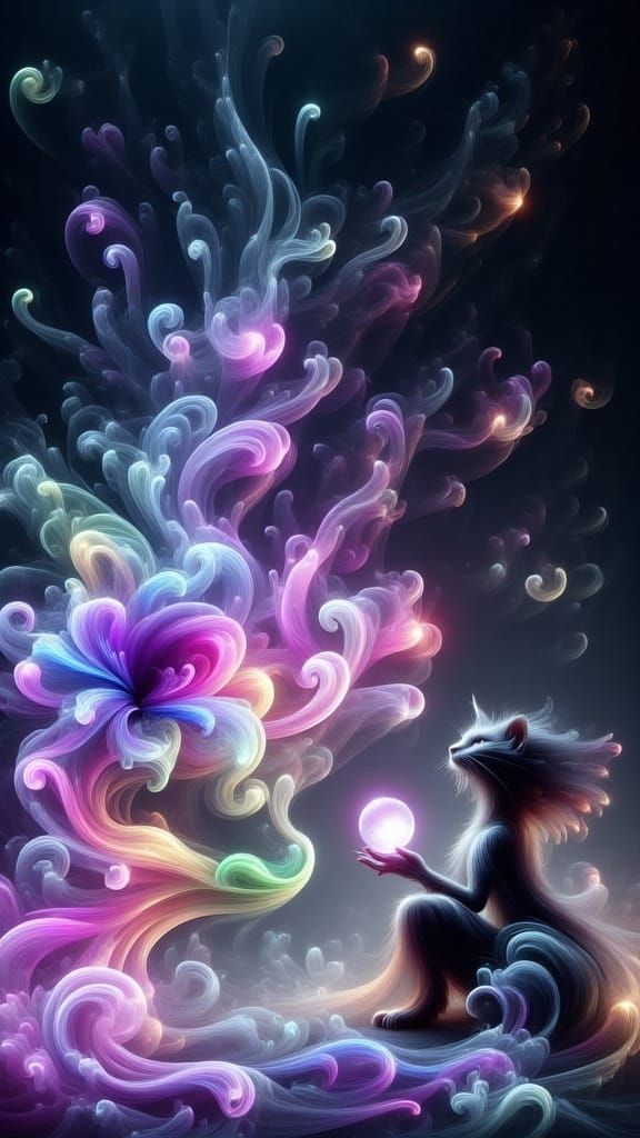 Mystical Cat in Vibrant Street Art