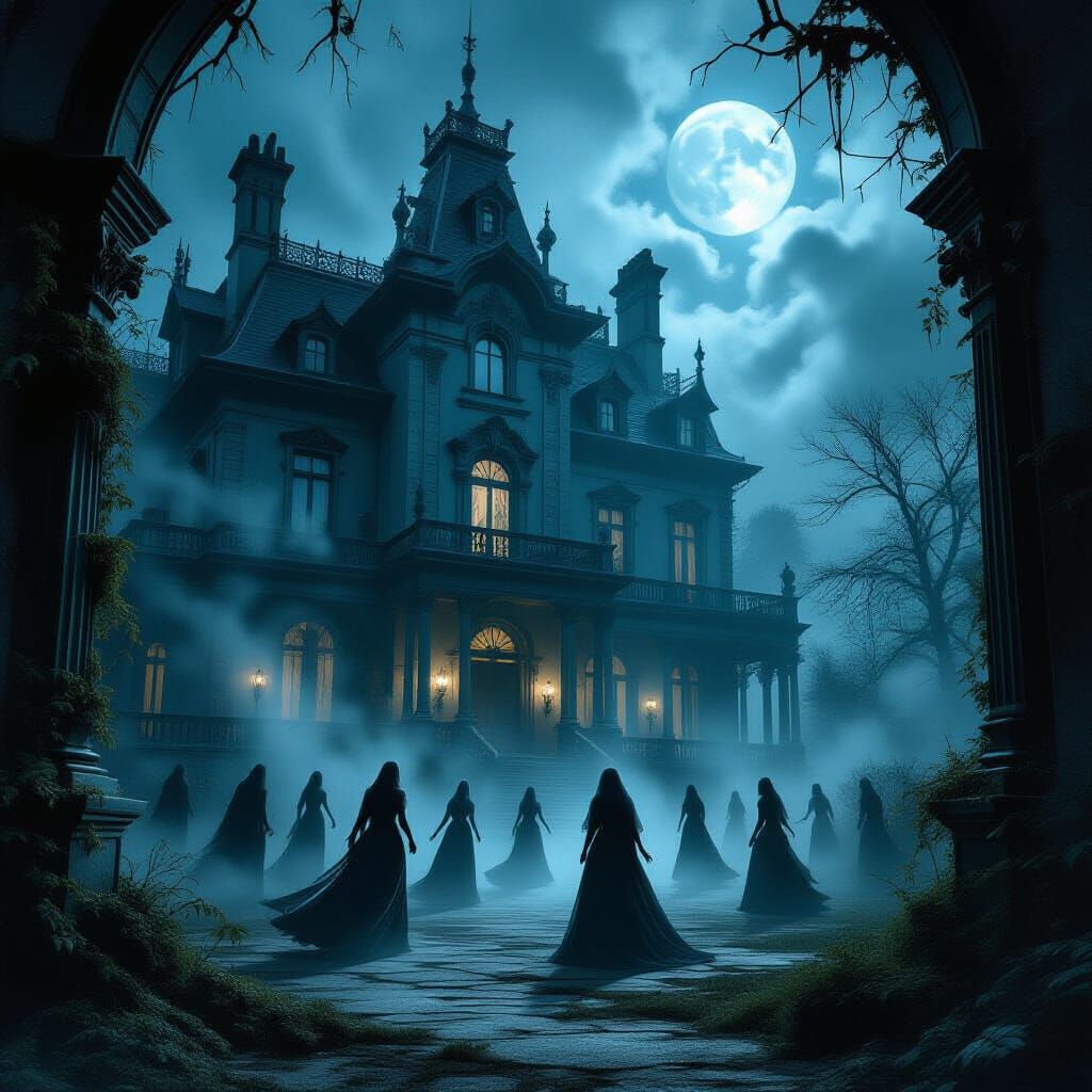 Haunted Victorian Mansion with Spectral Dancers