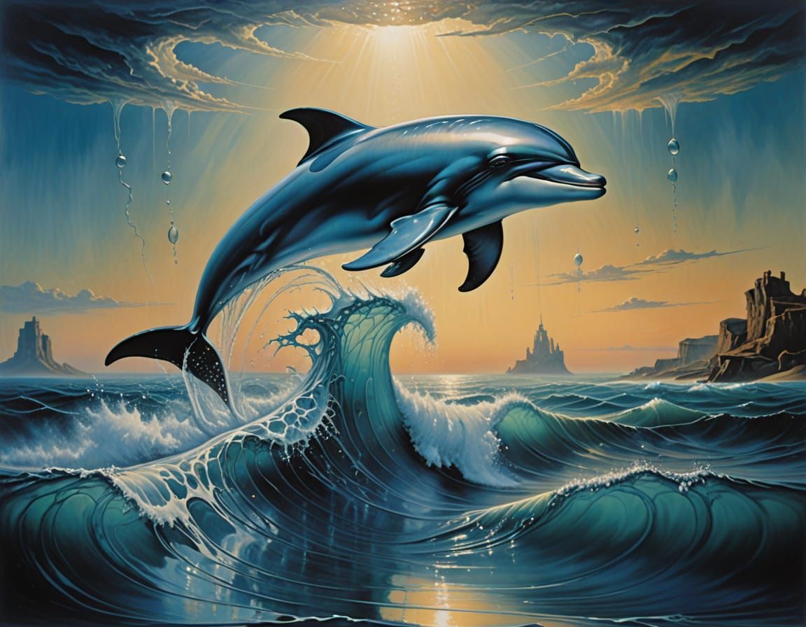 Surreal Dolphin Made of Water Leaps from Ocean