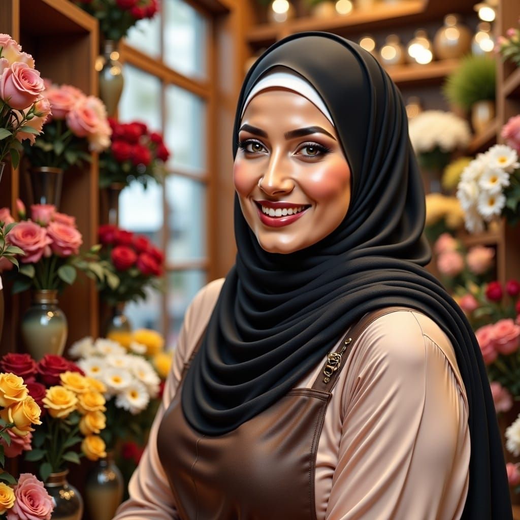 Elegant Hijabi Florist in a Winter Flower Shop