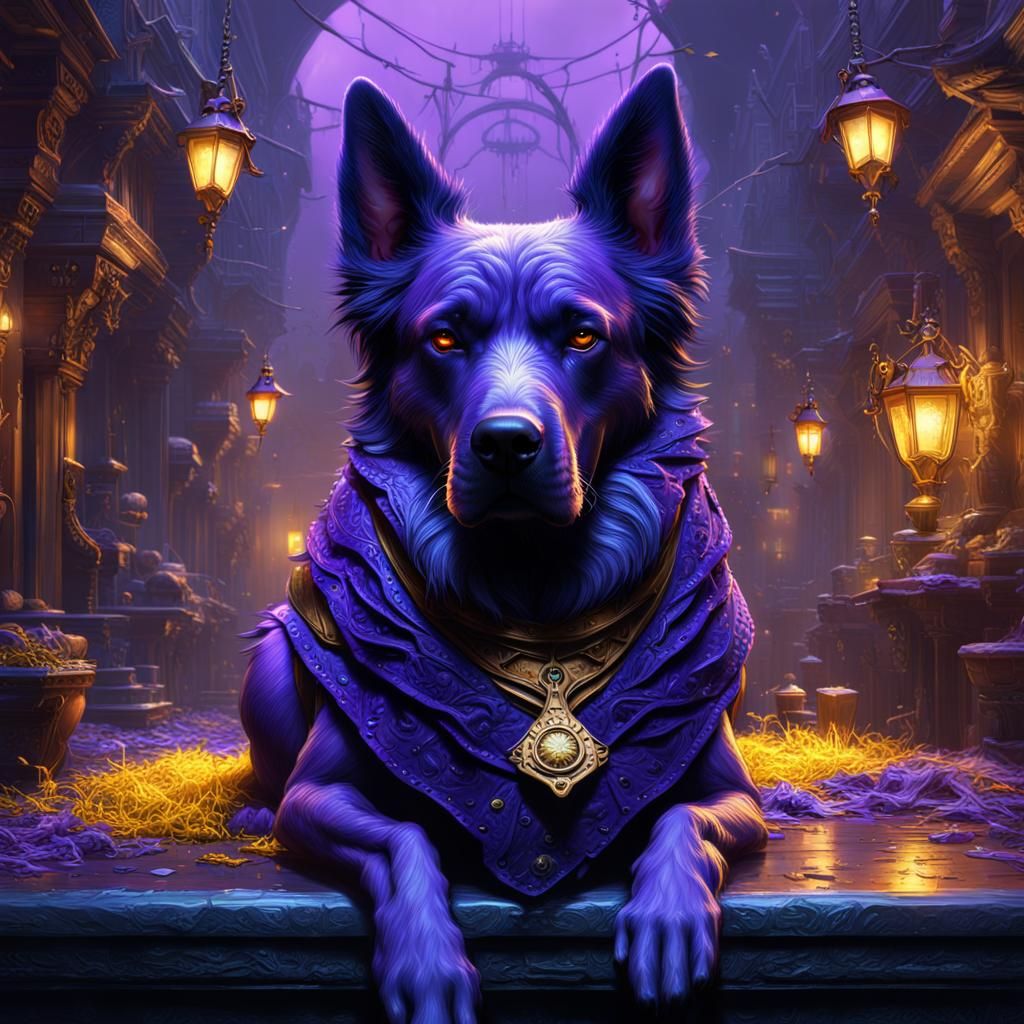 Dark Fantasy Dog Portrait in Deep Color