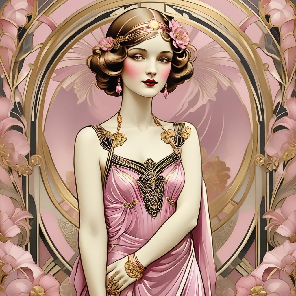 Beautiful Lady in Art Deco Opulence