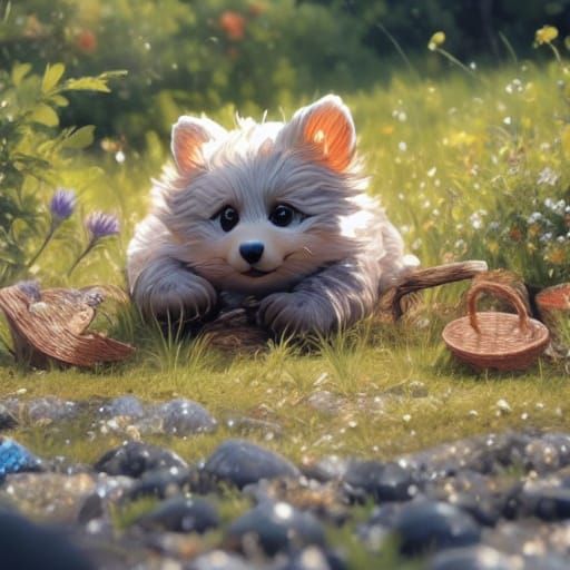 Baby Bear Cub Plays with Armadillo