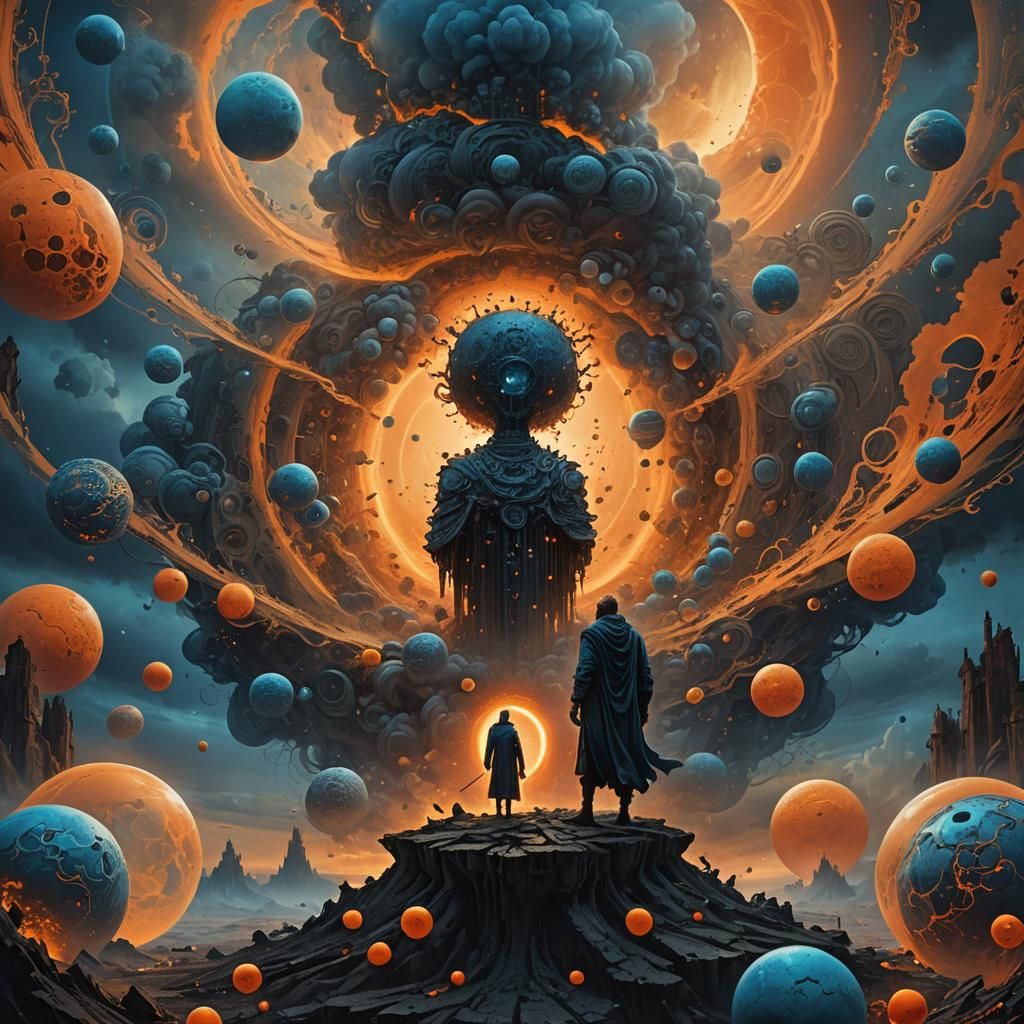 Godlike Figure Amidst Time Warps, in Fantasy Style