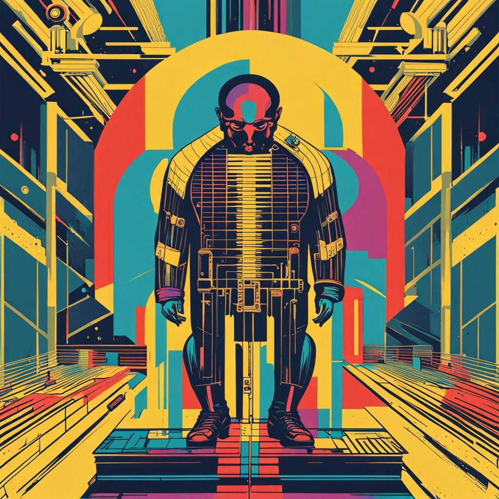 Geometric Bauhaus Figure with Organ in Pop Art Style