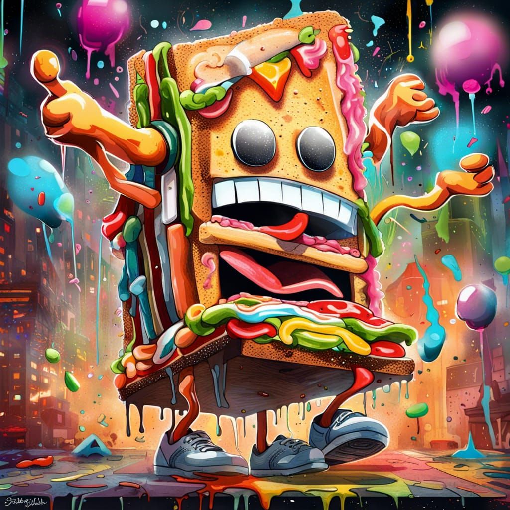 Dancing Club Sandwich in Graffiti Art Style