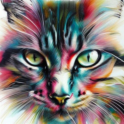 Interesting Cat Portrait in Inkblot Style