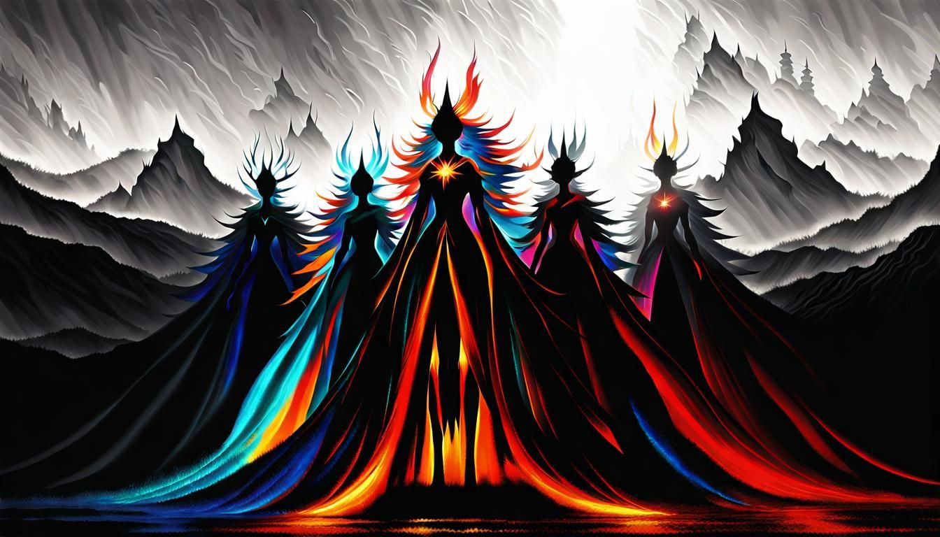 Powerful Ethereal Woman Amidst Glowing Souls and Star-Streak...