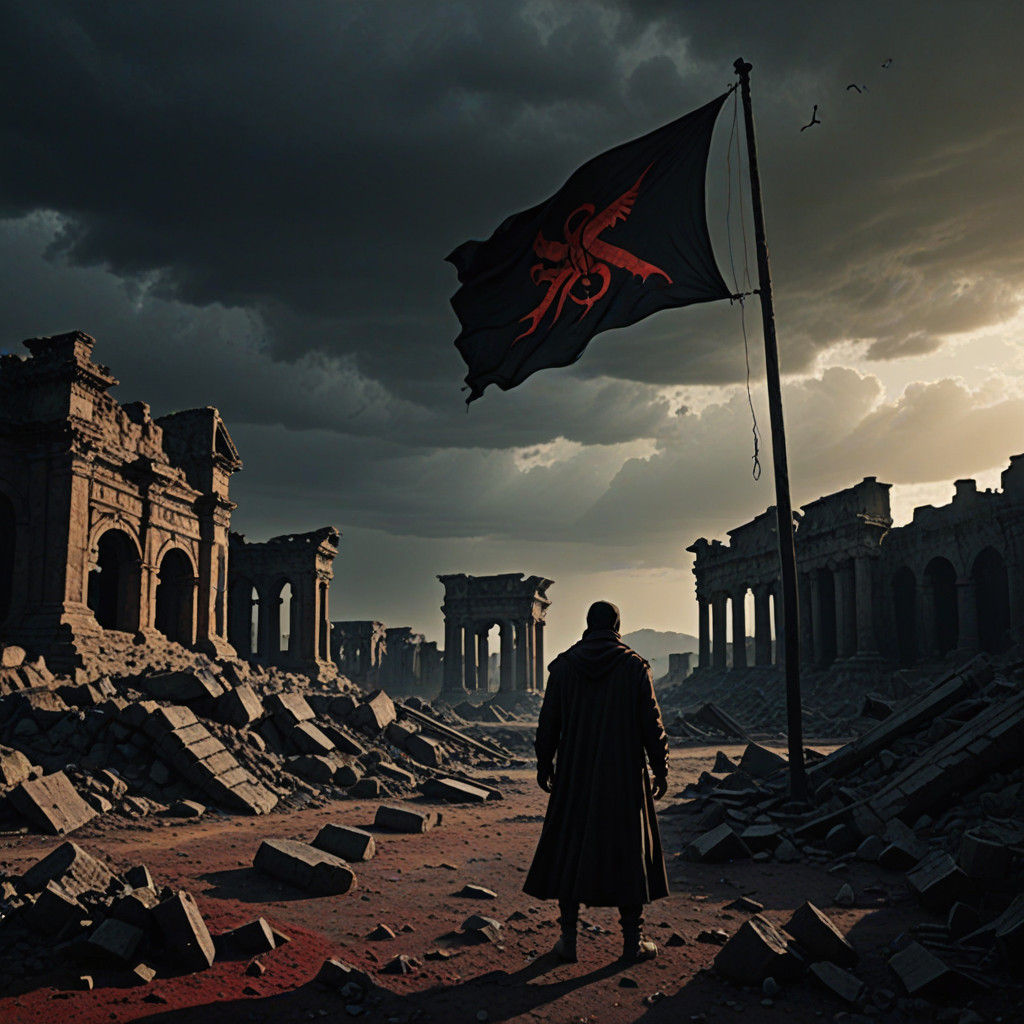 Surreal Dystopian Ruins in Cinematic Film Still