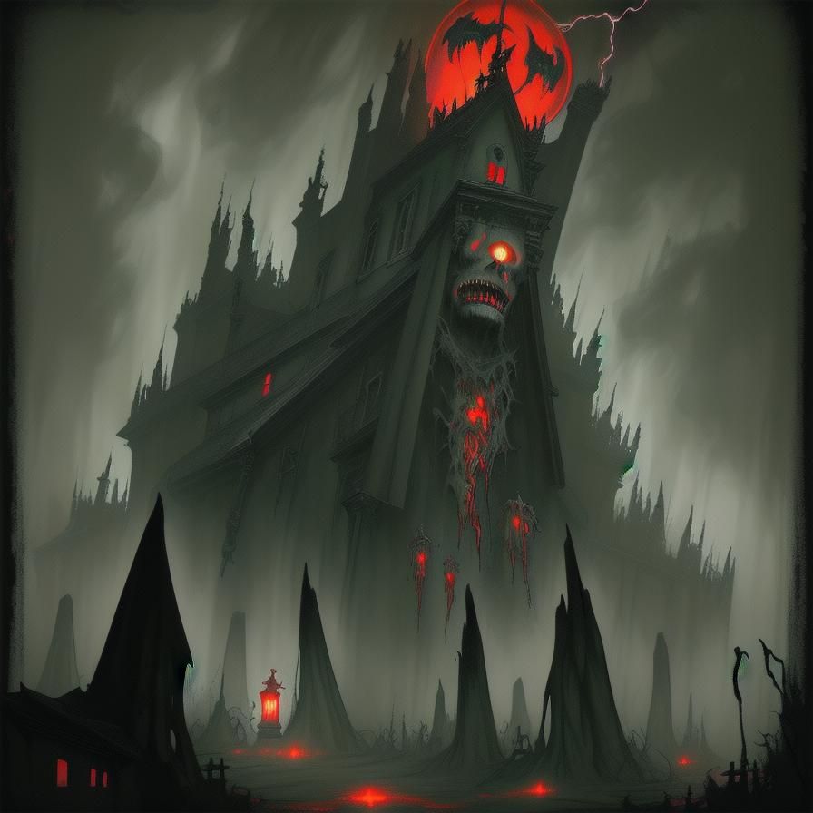 Mothman in Haunted House: Gothic Digital Illustration