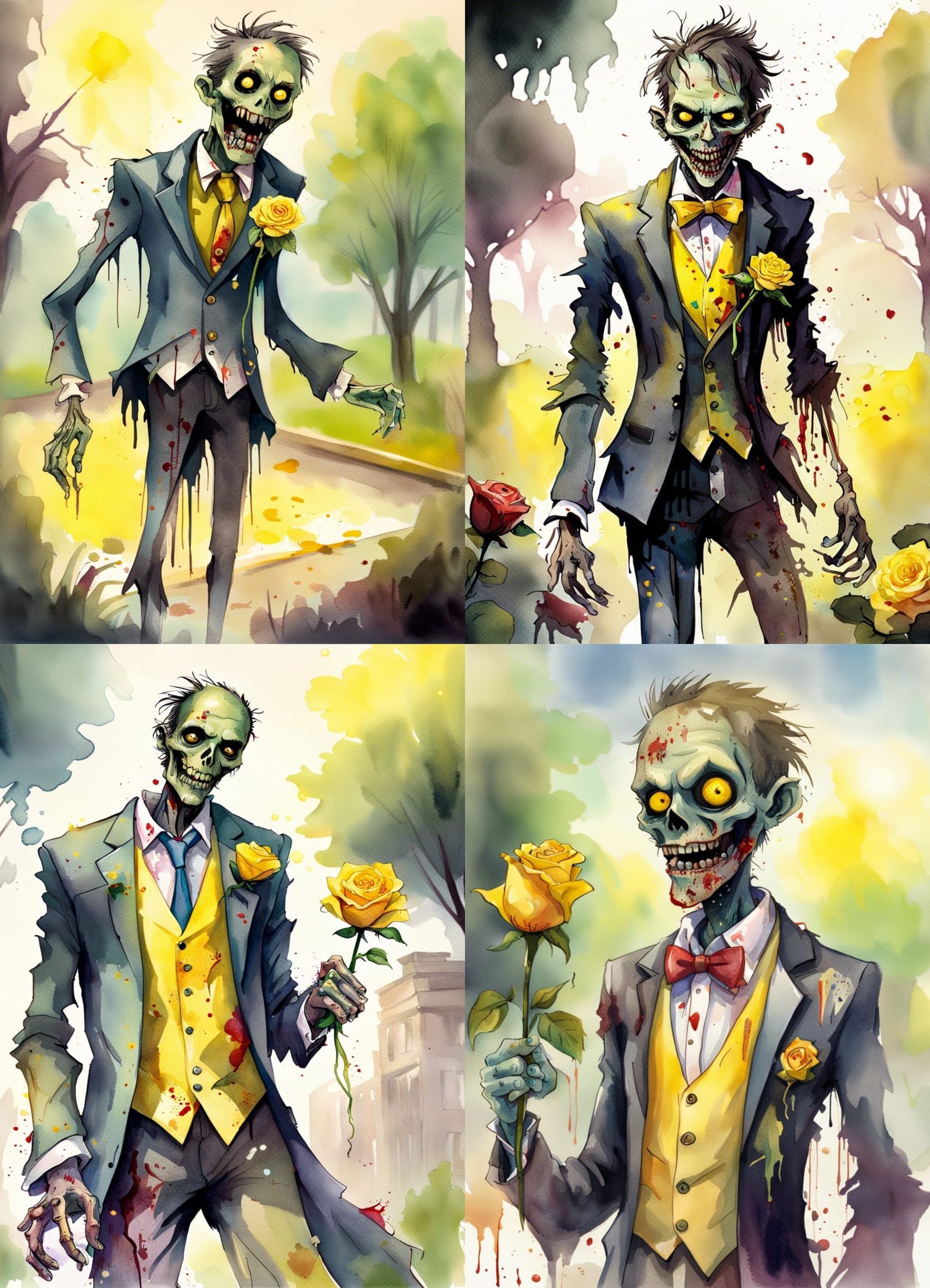 Cheerful Zombie Gentleman Offers a Rose
