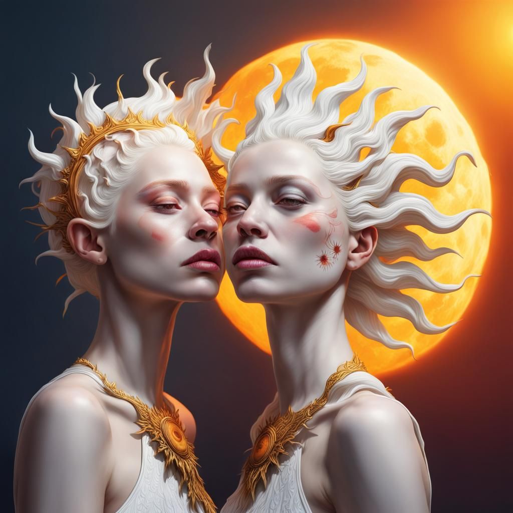 Albino Queens in Invisible Eclipse: Hyperrealistic Concept A...