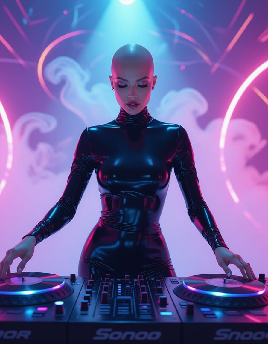 Surreal Rave: Woman DJing with Mercury Skin