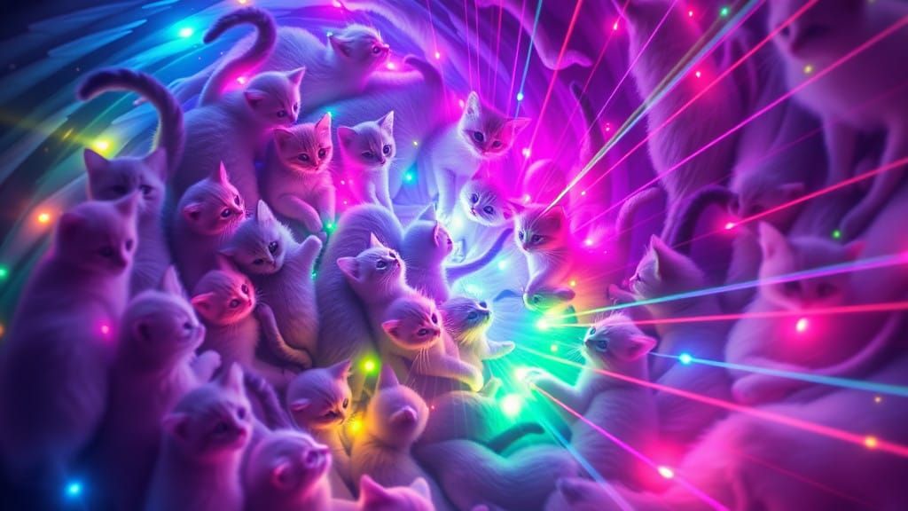 Futuristic Vortex of Glowing Kittens in Radiant Aura