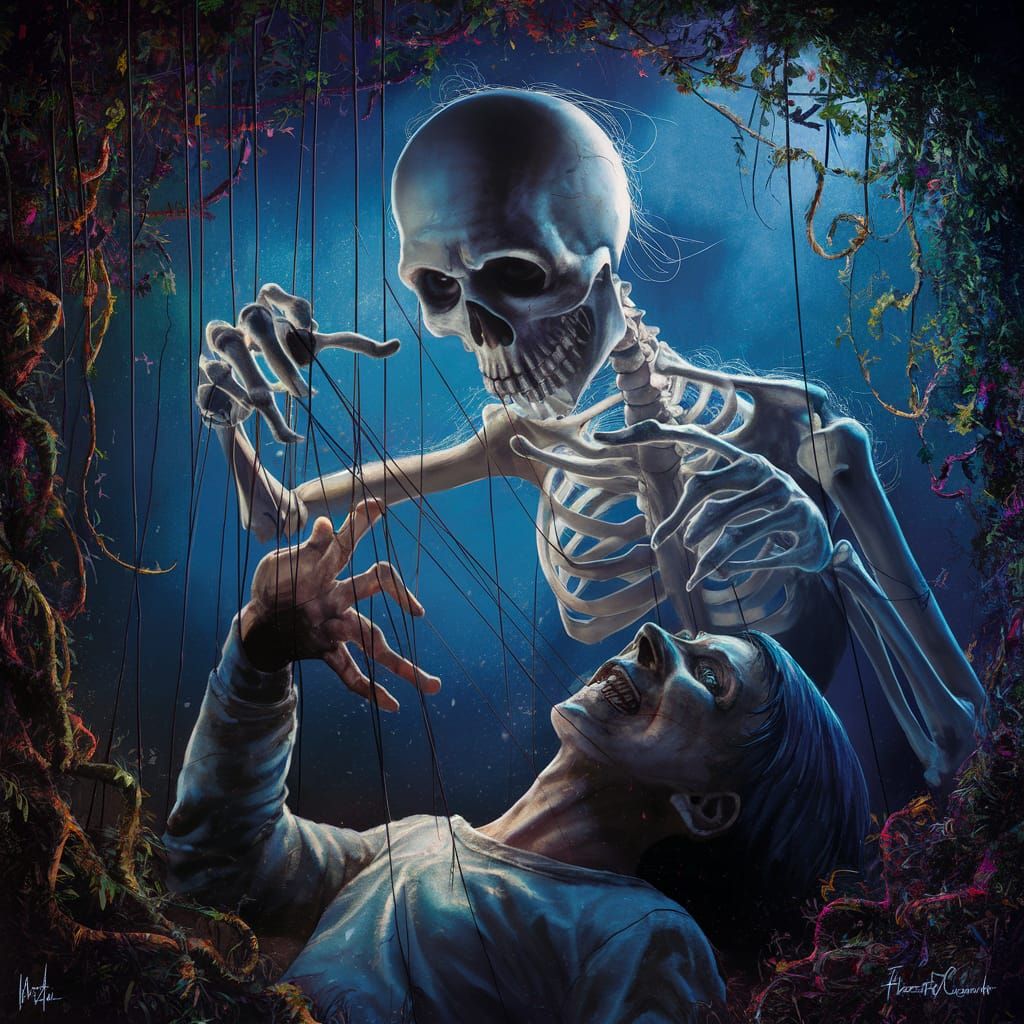 Ghostly Puppet Master Controls Human Figure