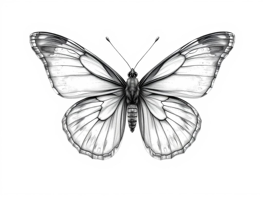 Hyper-Realistic Charcoal Butterfly Portrait