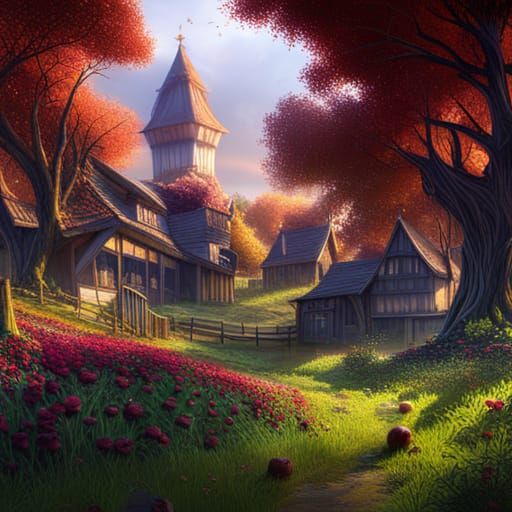 Apple Orchard and Cider Mill: Detailed Matte Painting