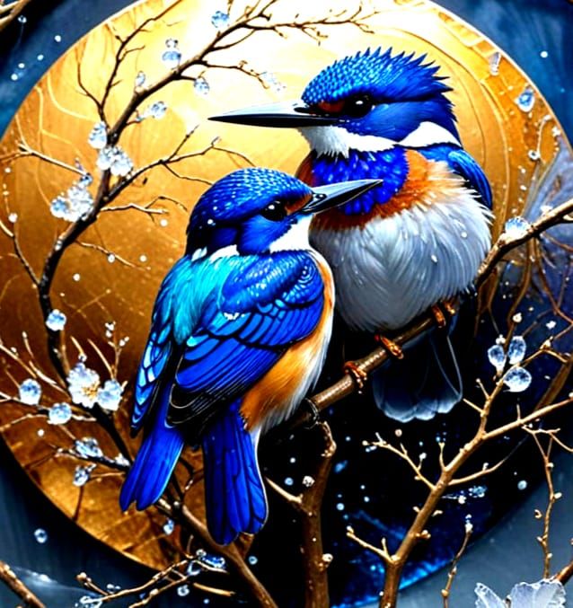 Azure Kingfisher in Frosty Glory with Moonlit Magic