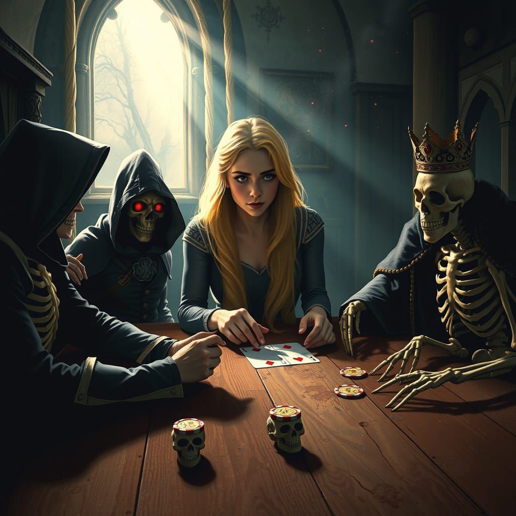 Rapunzel Plays Poker With Death and Skeletal King