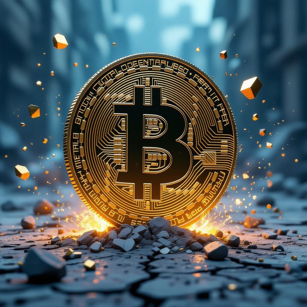 Golden Bitcoin Symbol Explodes Amidst Financial Disruption