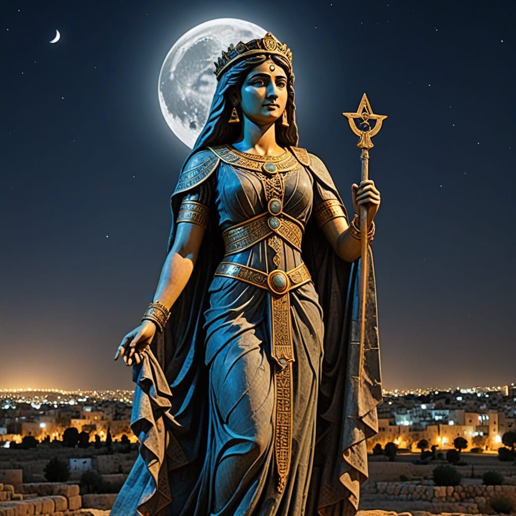 Goddess Asherah Under Full Moon in Palestine