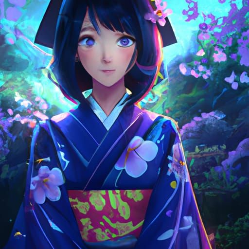 Anime Woman in Kimono: Ghibli-Style Key Visual